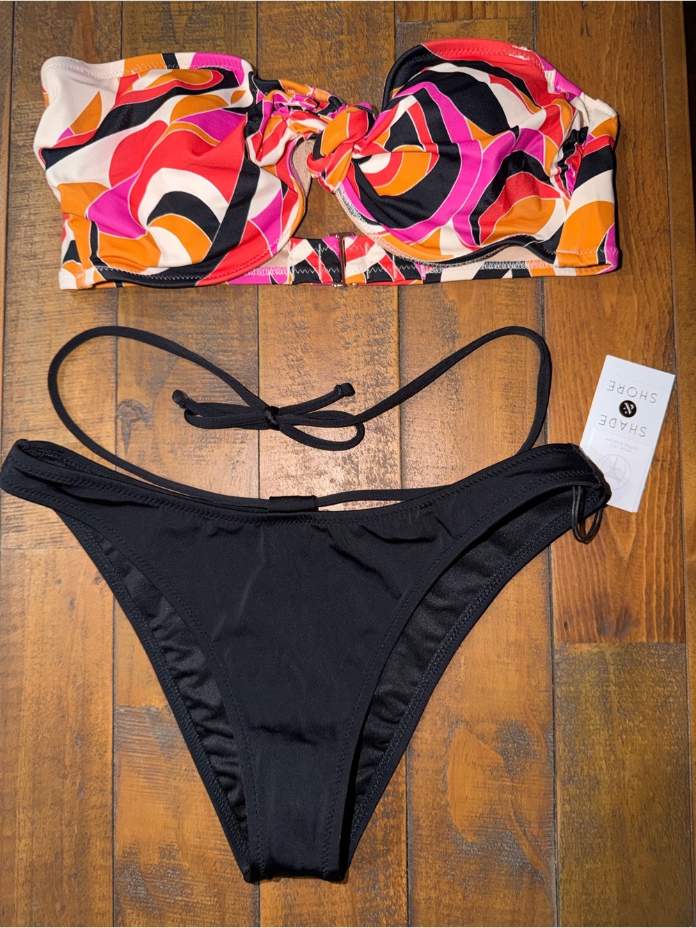 Target Multicolor Bandeau Top with Black Bikini Bottoms